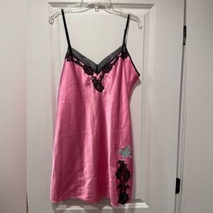 Vintage Betsy Johnson nightgown hot pink baby doll lace satin nightie size large